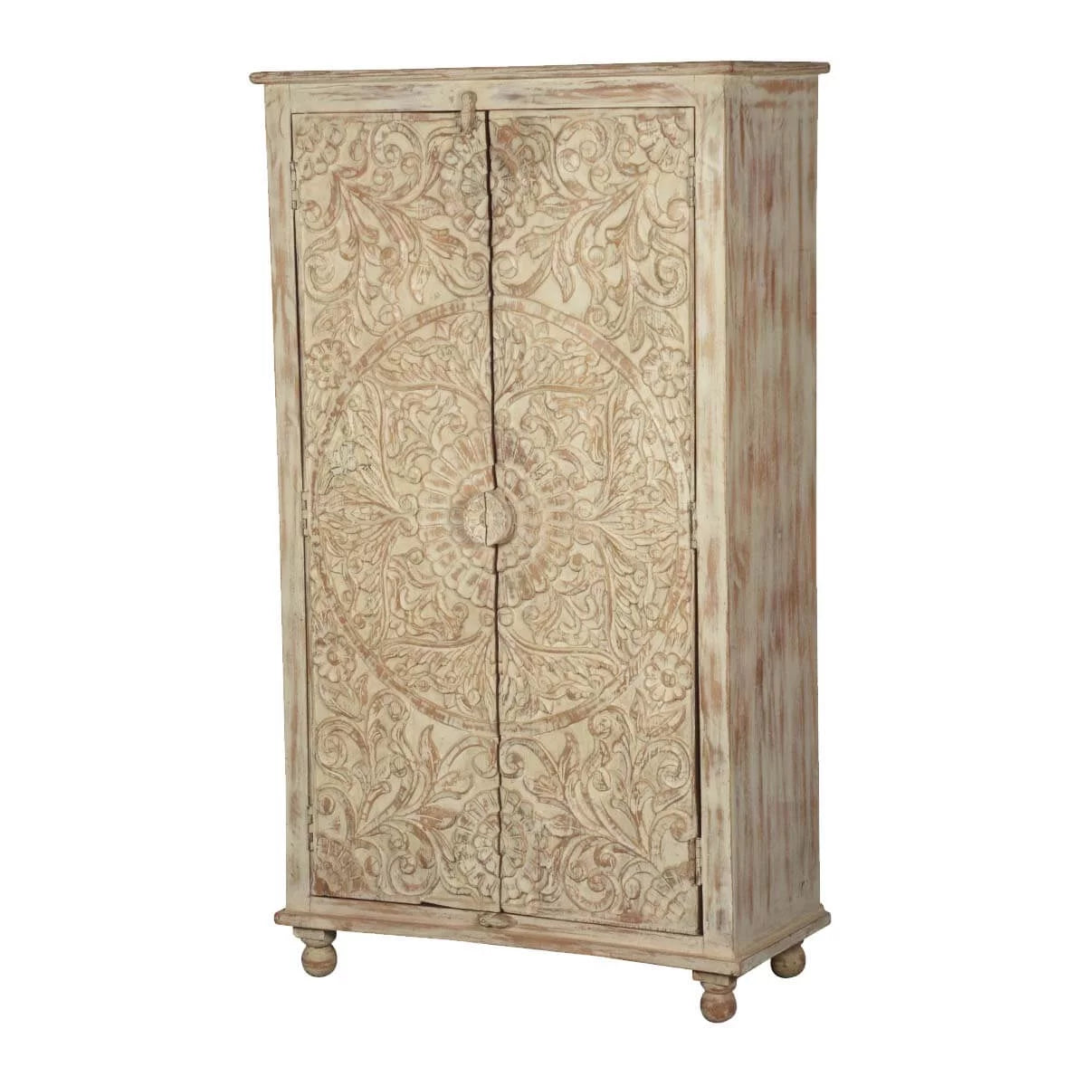 Solid Wood Distressed White Armoire with Shelves L182