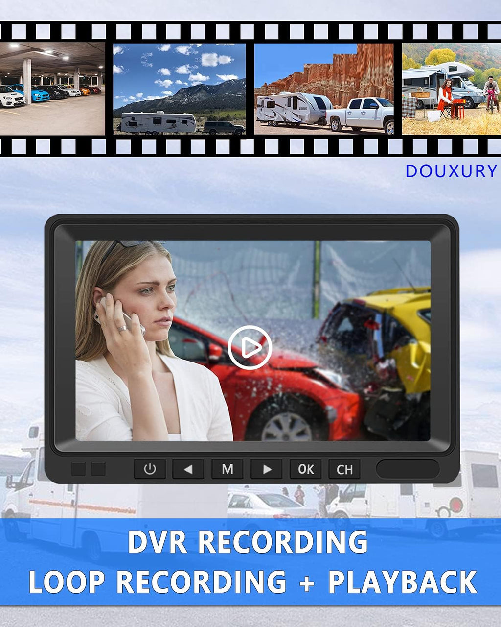 2 Digital Wireless Backup Camera System 7'' Monitor IP69K Waterproof D91889