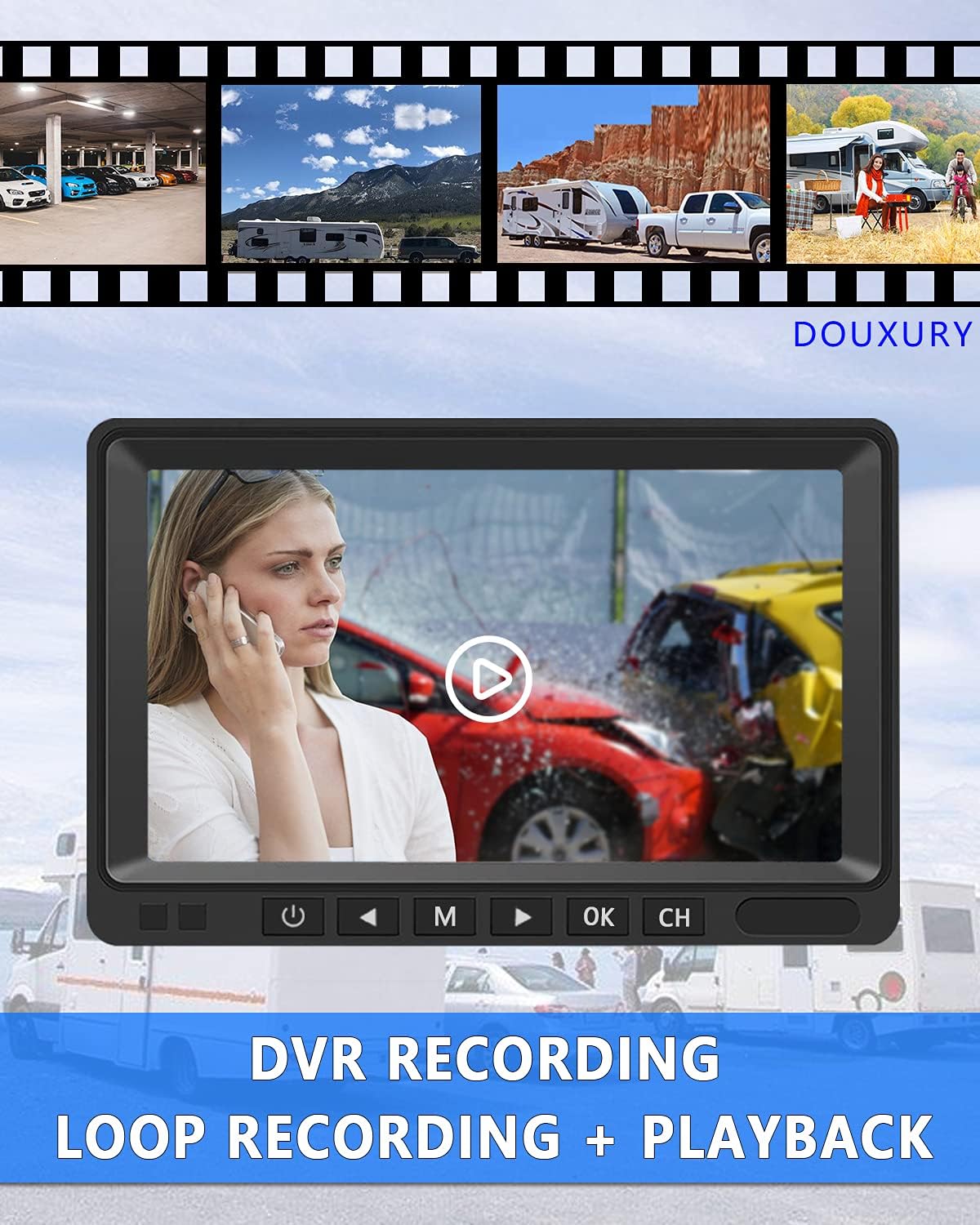 2 Digital Wireless Backup Camera System 7'' Monitor IP69K Waterproof D91889