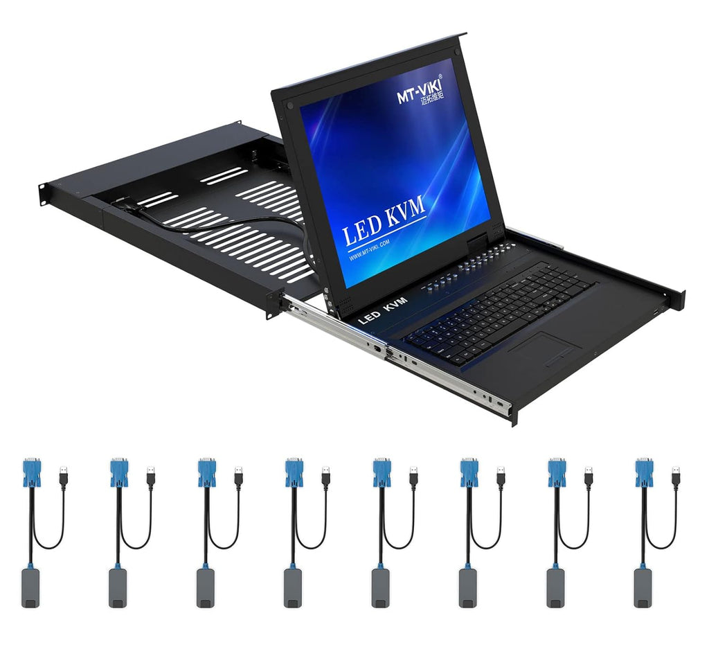 1U 17'' Rack Mount KVM Switch Over Cat 5e with 8 Packs VGA CAT5e Dongle C4714