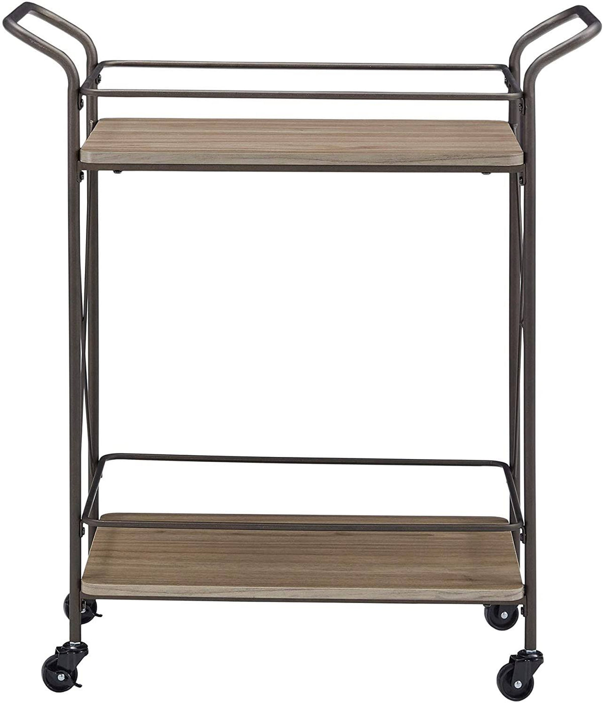 Bronze Finish Metal Bar Cart Walnut Wood Shelf J54984