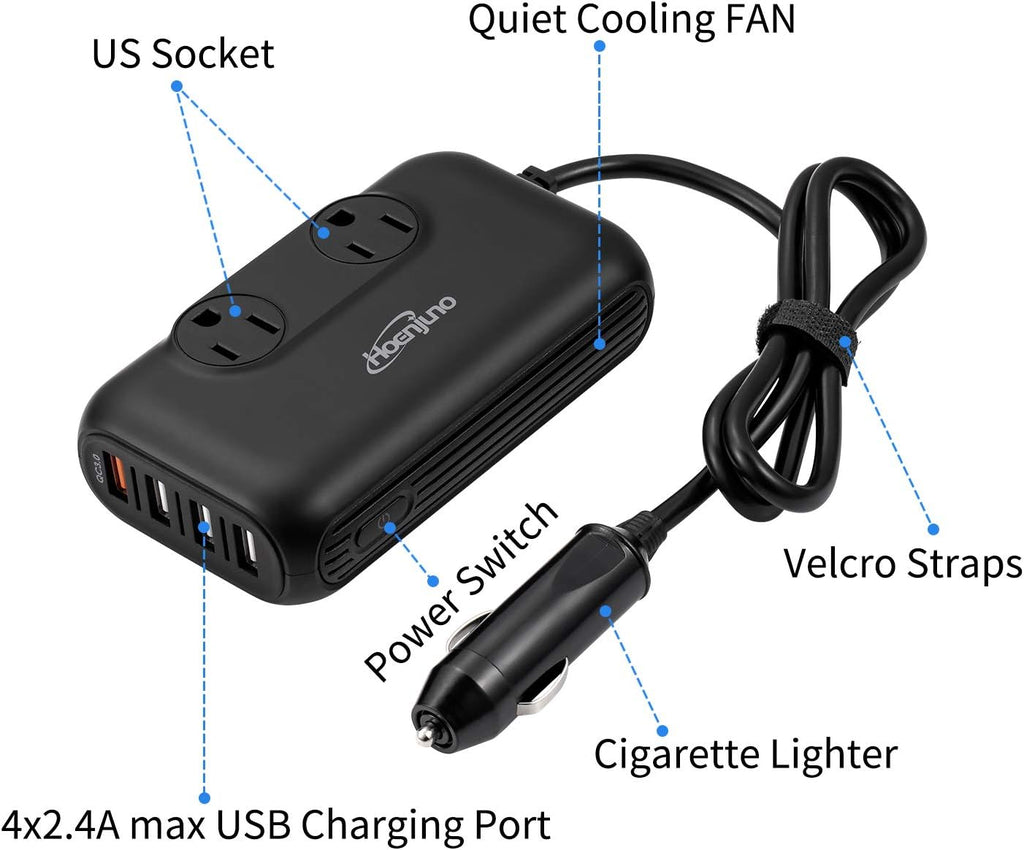200W Car Power Inverter DC 12V to 110V AC with USB and QC 3.0 Ports I603006