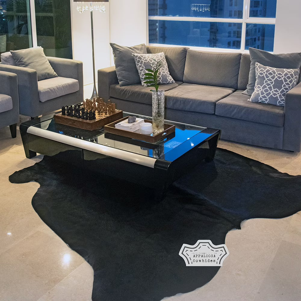 Solid Black Cowhide Rug 5' x 7' F742798