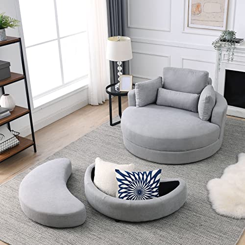 Oversized Velvet Swivel Barrel Chair with Ottoman and 4 Pillows I482