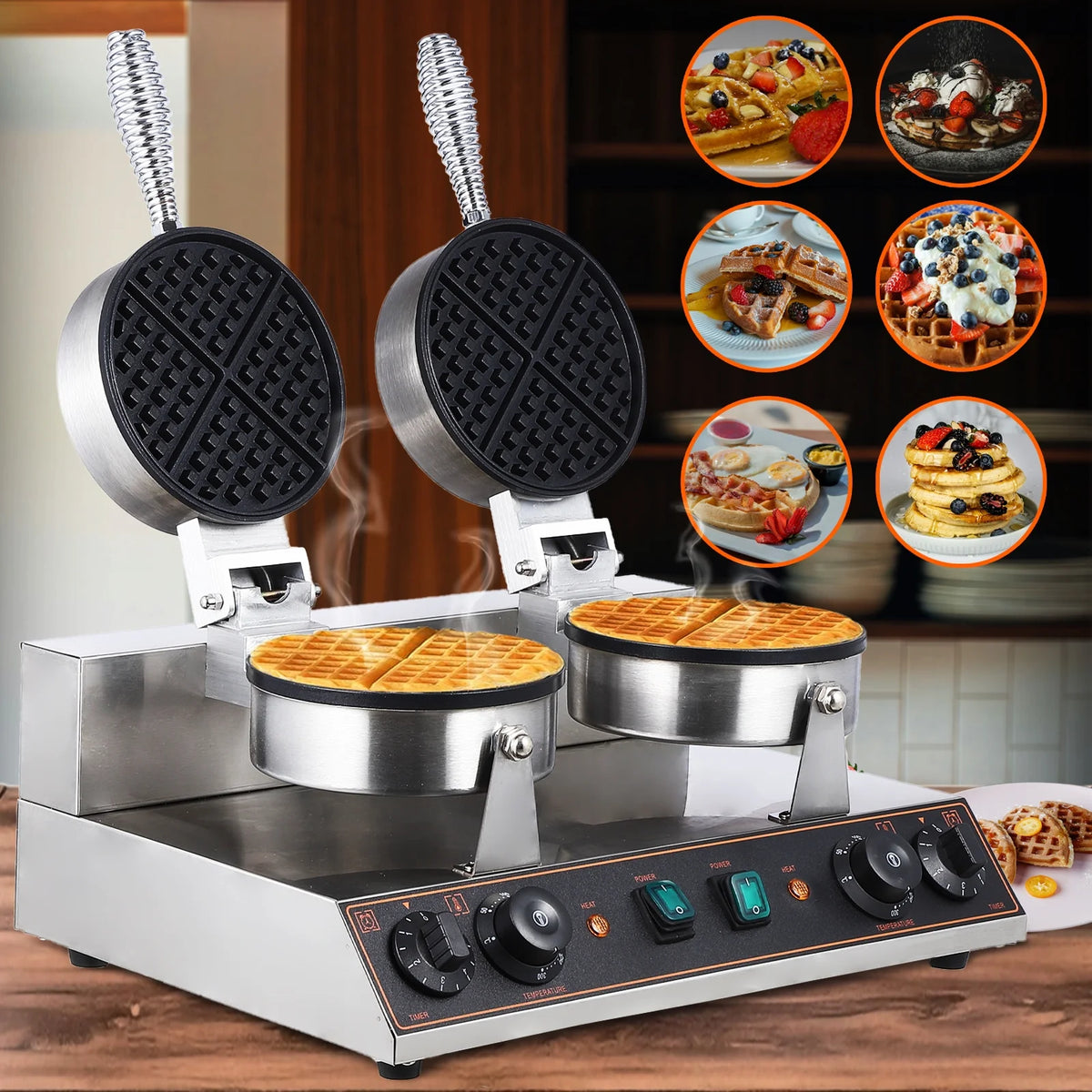 Stainless Steel Double-Ended Waffle Maker with Non-Stick Pan B845926