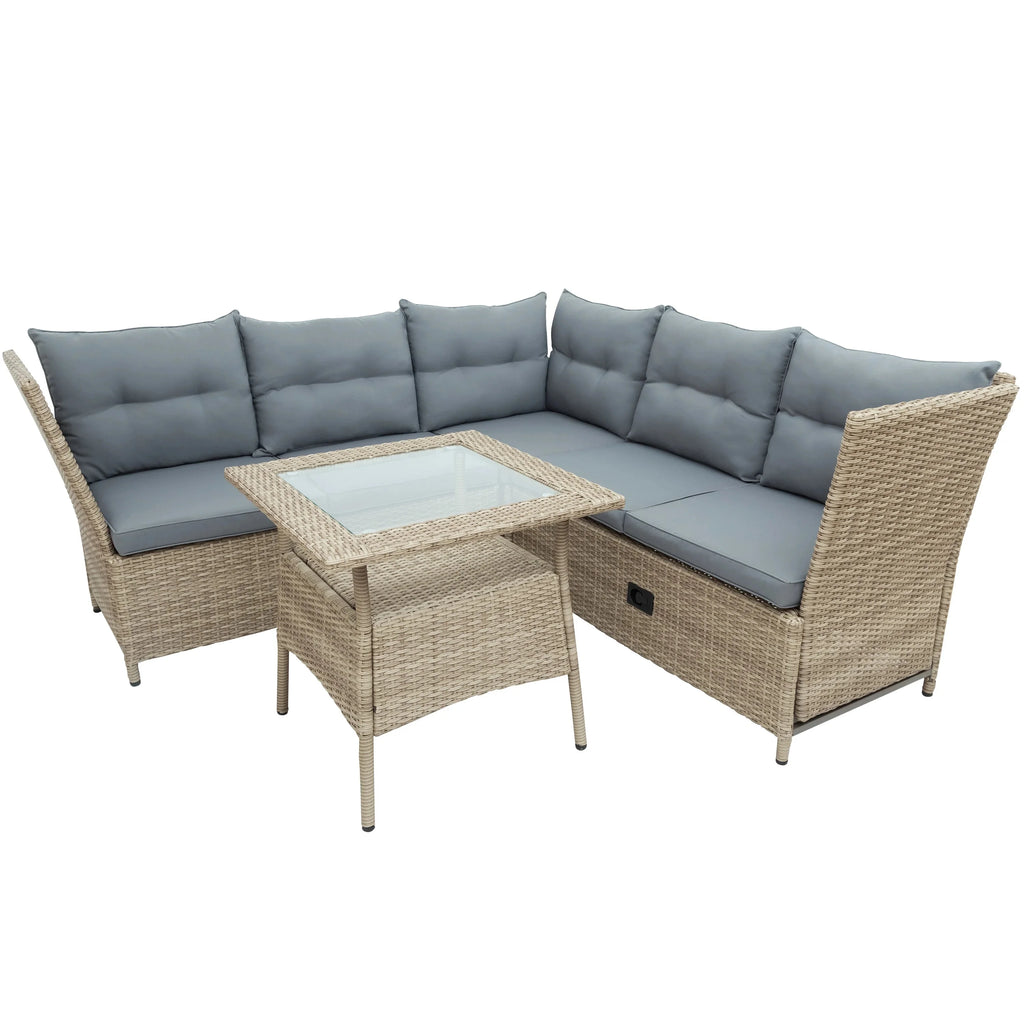 4-Piece PE Wicker Rattan Sofa Set with Adjustable Backs J291