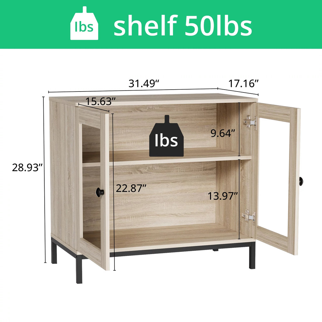 Natural Wooden Sideboard Buffet Cabinet with Acrylic Glass Doors K3639