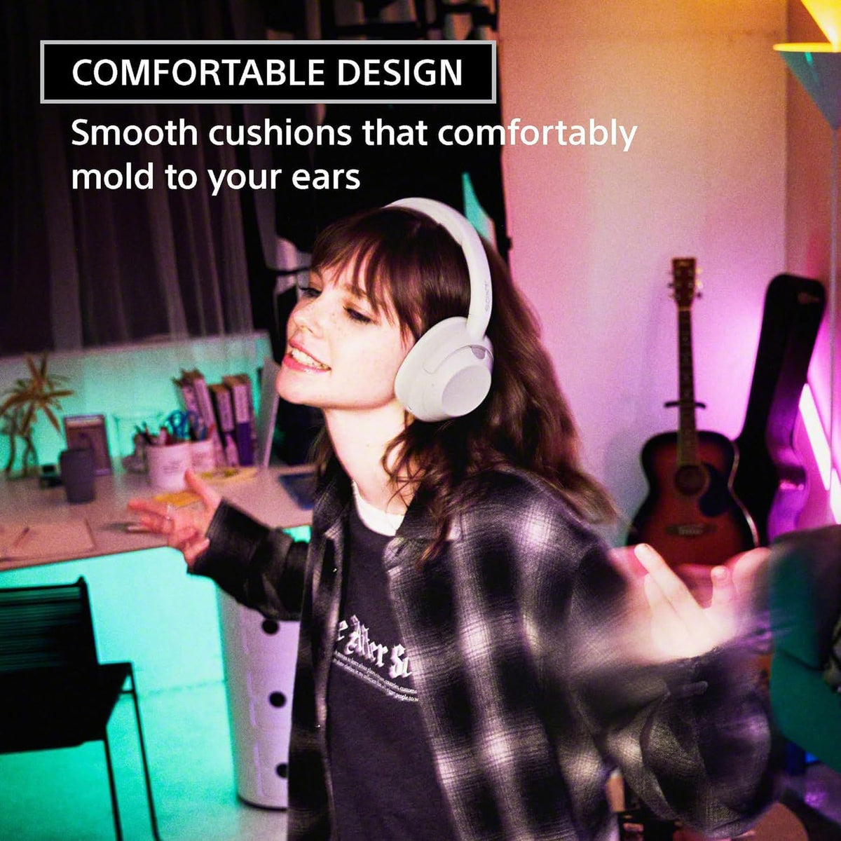 Black Noise Canceling Wireless Headphones with Headphone Stand F754