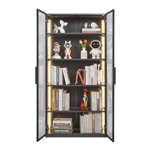5 Shelves Metal Glass Display Cabinet with Light Strips N2348