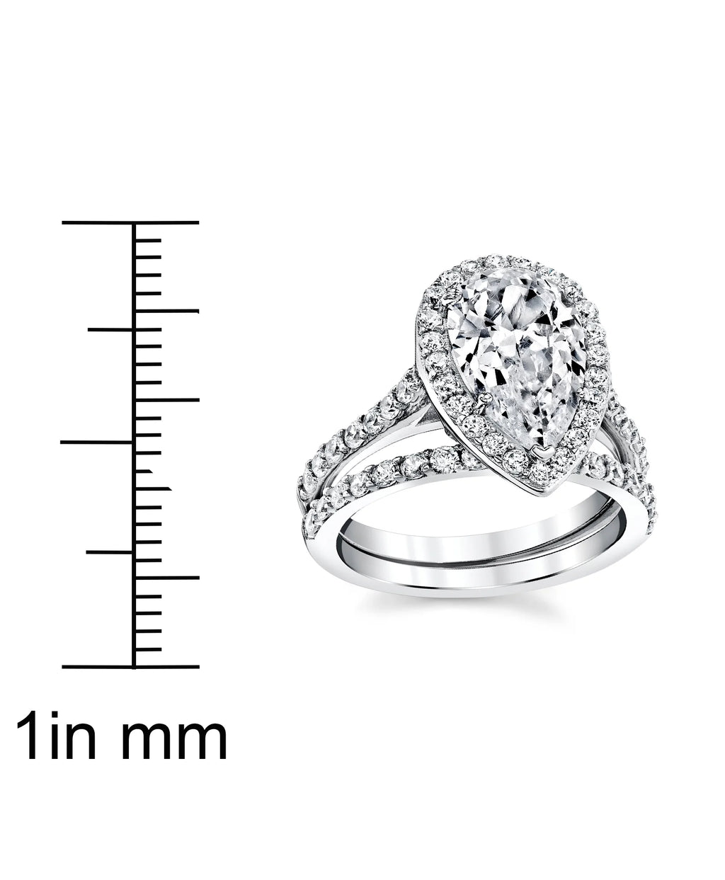 3CT Teardrop Pear Shape Solitaire AAA CZ Engagement Ring Bridal Set in 2 piece Sterling Silver 925 Y639