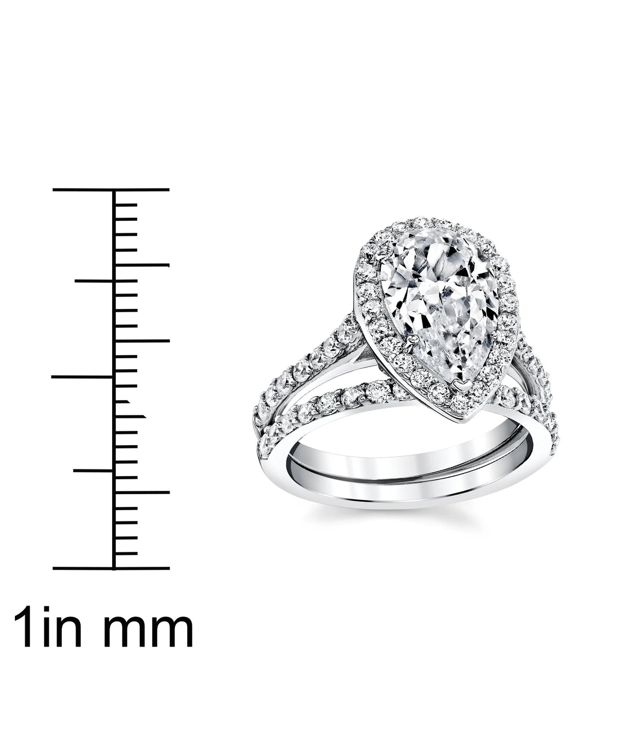 3CT Teardrop Pear Shape Solitaire AAA CZ Engagement Ring Bridal Set in 2 piece Sterling Silver 925 Y639