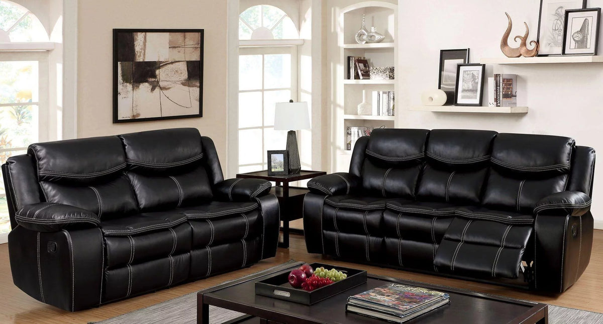 Black Leatherette Recliner Sofa and Loveseat I501