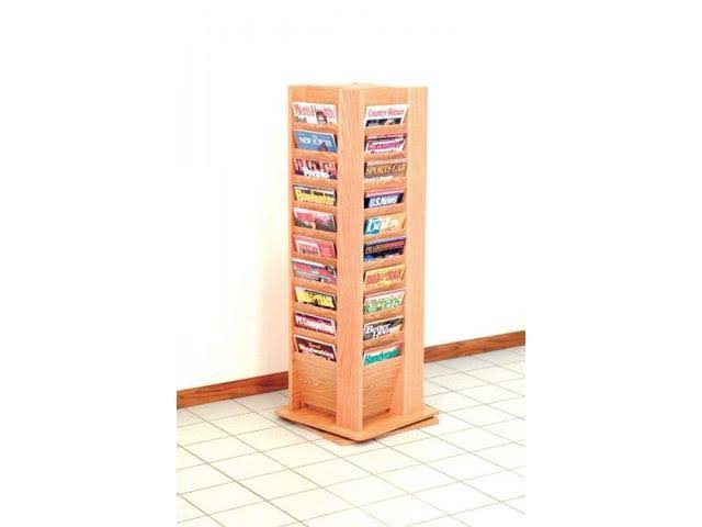 Wooden Spinning Floor Display with 40 Magazine Pockets, Light Oak B7394