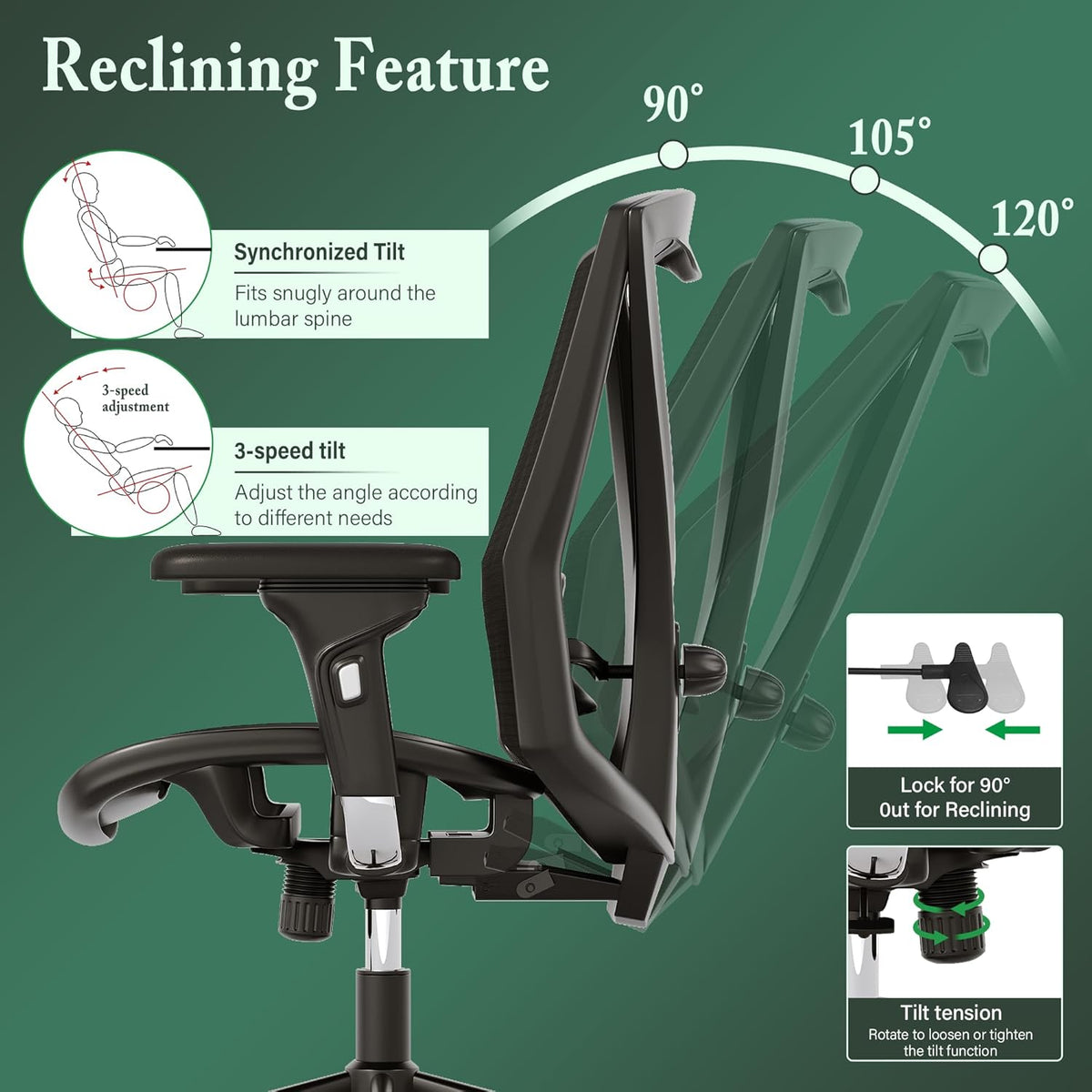 Executive Office Chair with Adjustable Lumbar Support and Swivel Mesh H393282