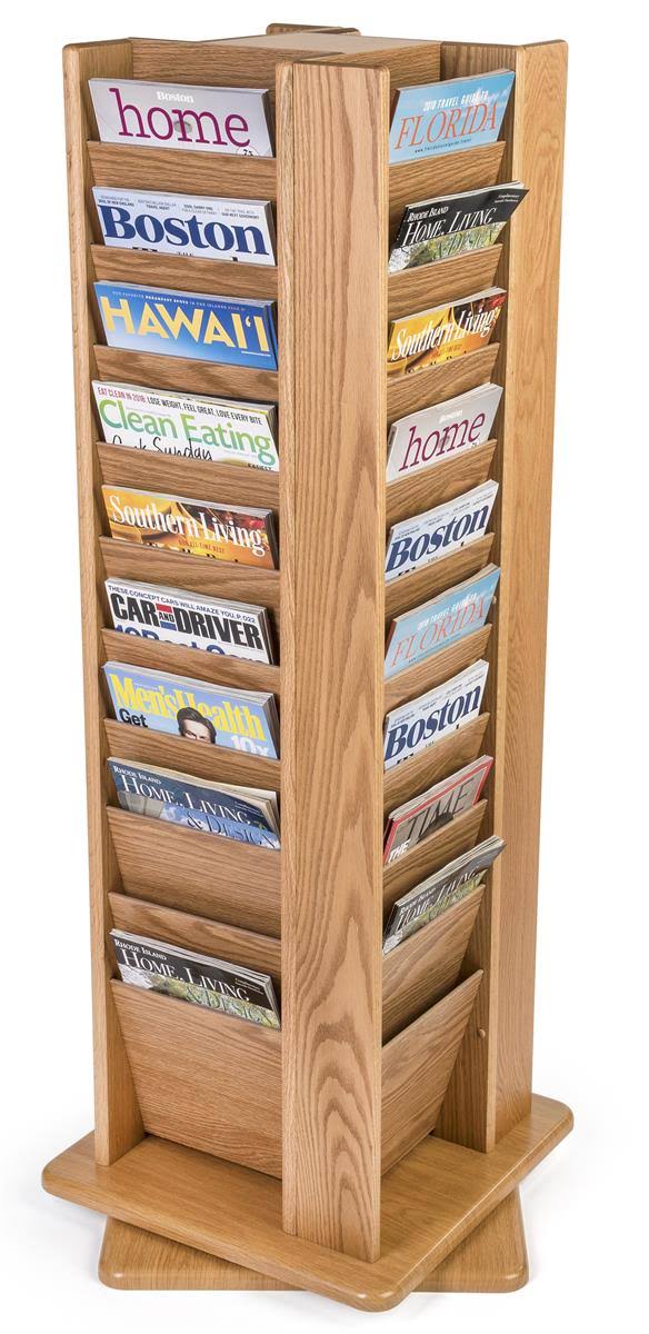 Wooden Spinning Floor Display with 40 Magazine Pockets, Light Oak B7394
