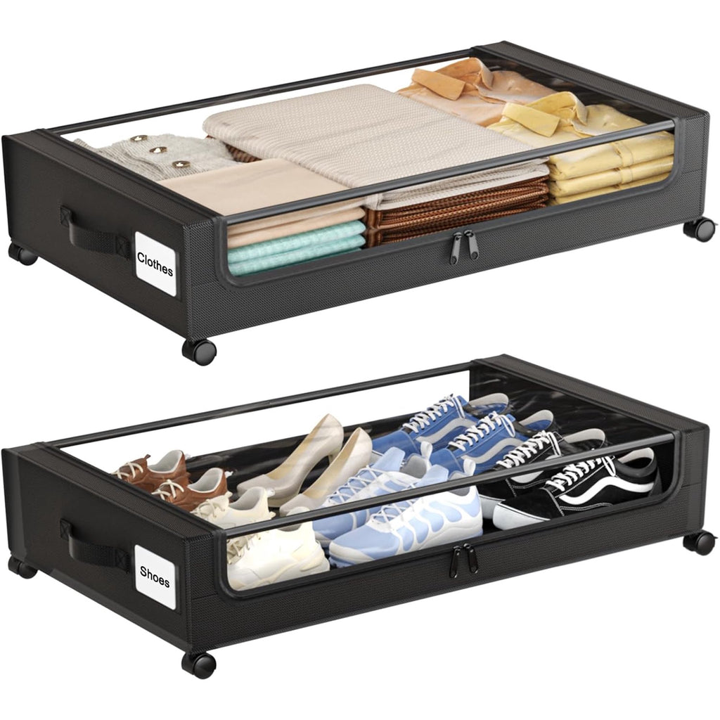 White 4 Pack 60L Under Bed Storage Bins with Wheels and Clear Lids C558