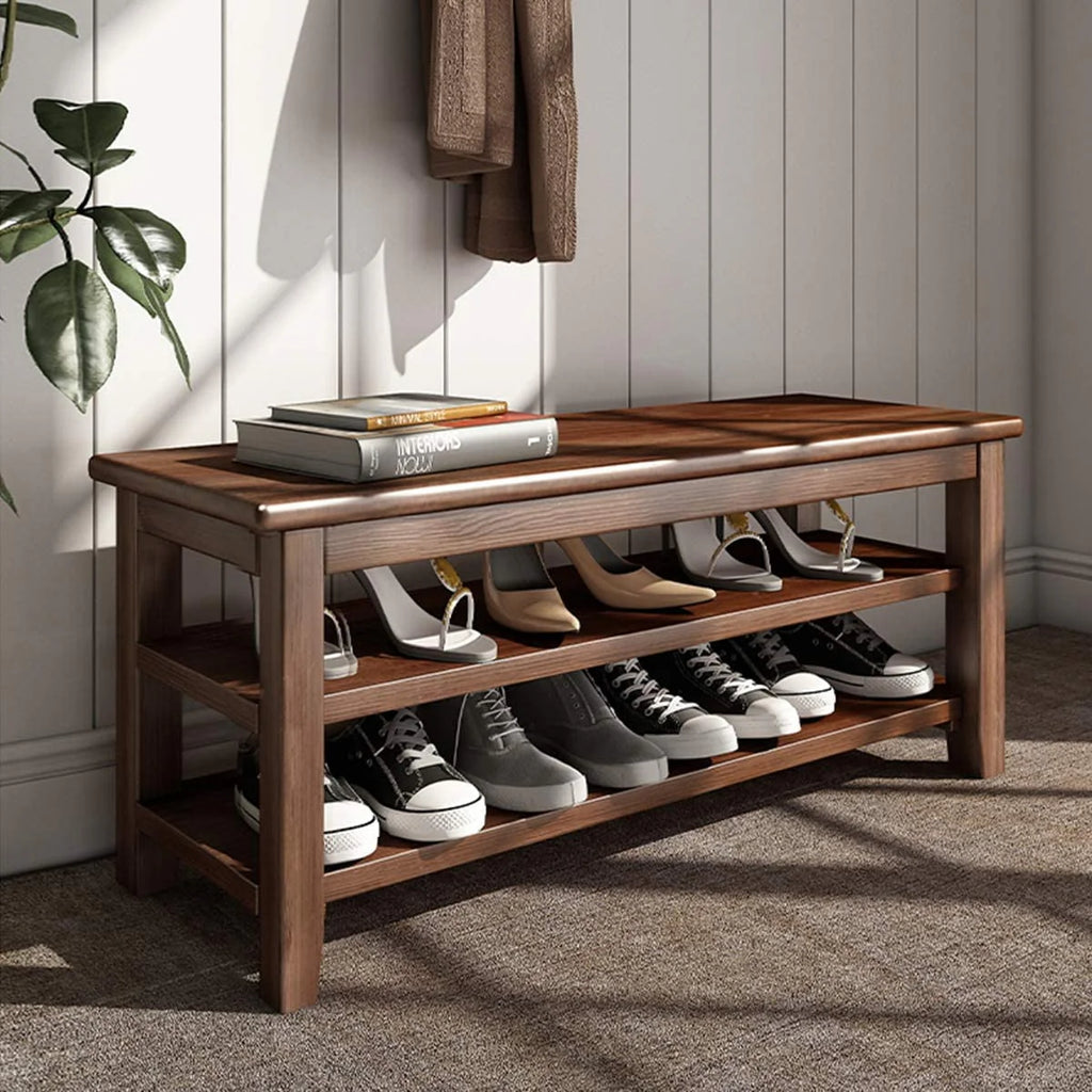3 Tier Dark Brown Wood Shoe Storage Bench D359969