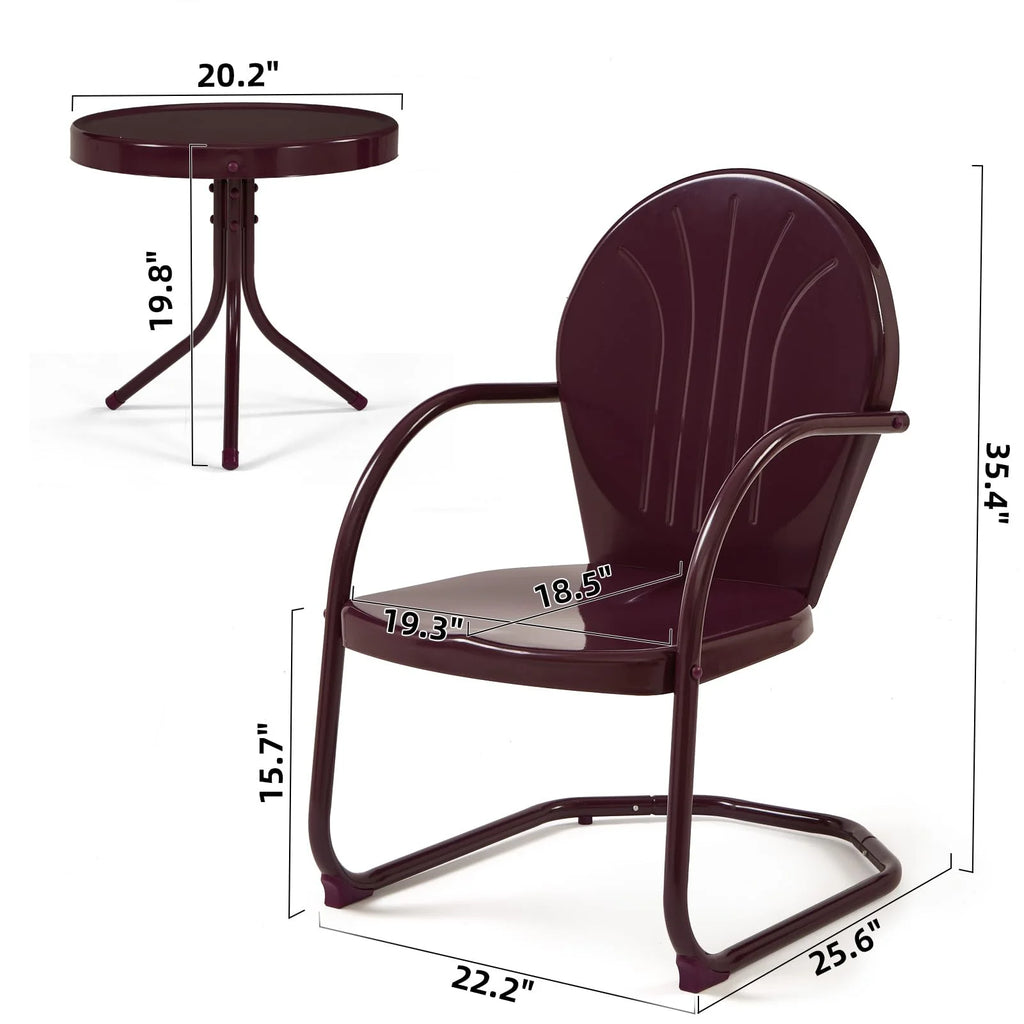 3 Pieces Patio Bistro Set Metal C-Spring Motion Armchairs with Round Side Table Red H64172