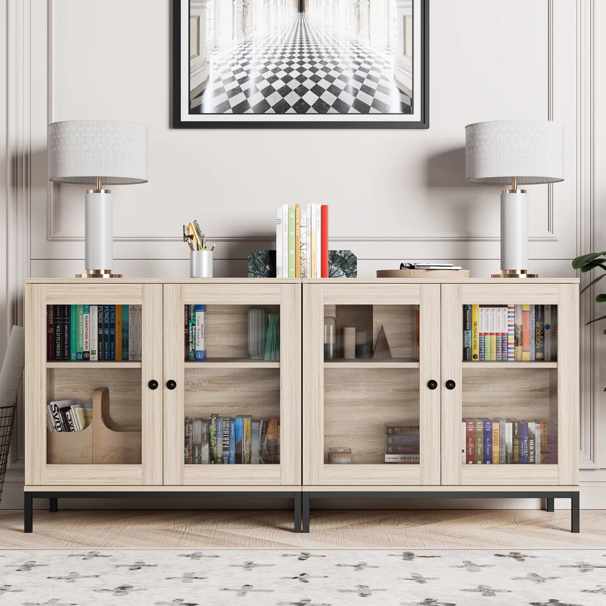 Natural Wooden Sideboard Buffet Cabinet with Acrylic Glass Doors K3639