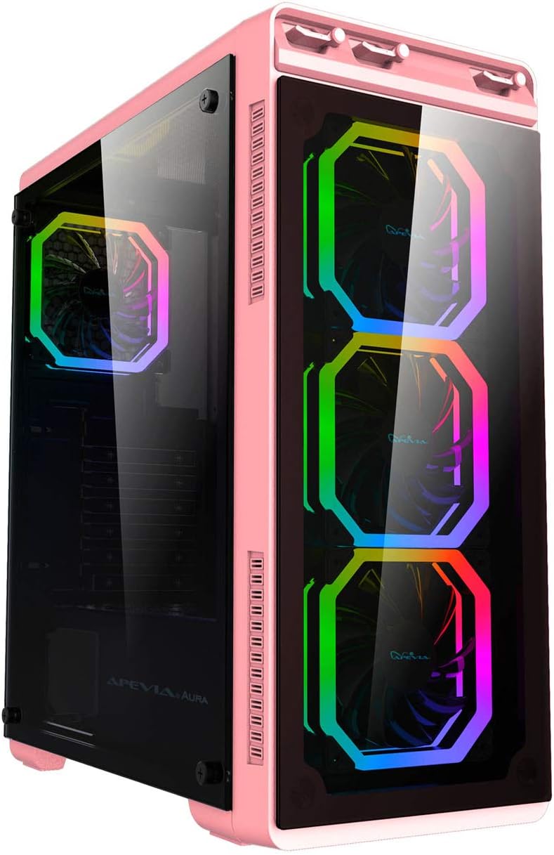 Pink Mid Tower Gaming Case with 4 x RGB Fans K881