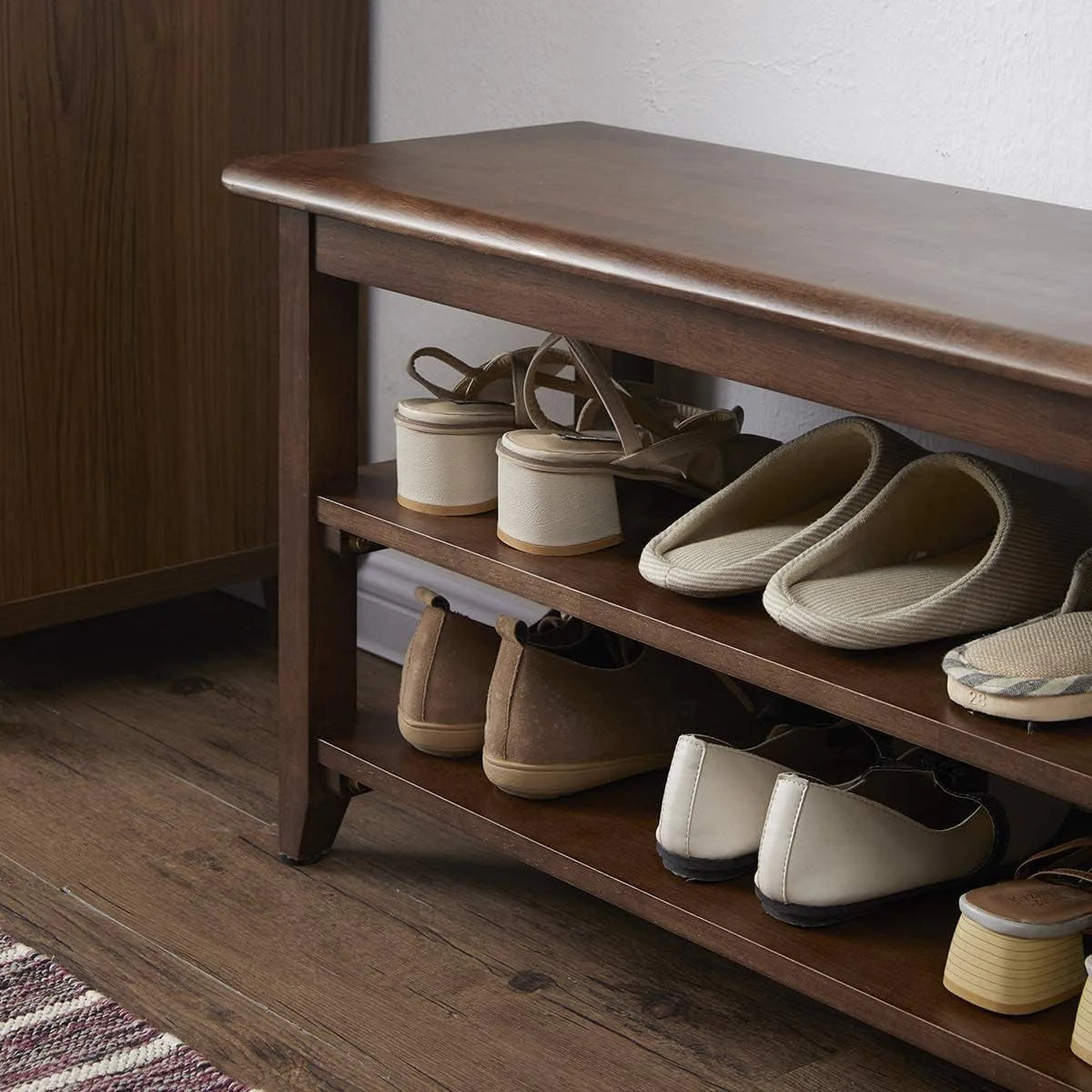 3 Tier Dark Brown Wood Shoe Storage Bench D359969