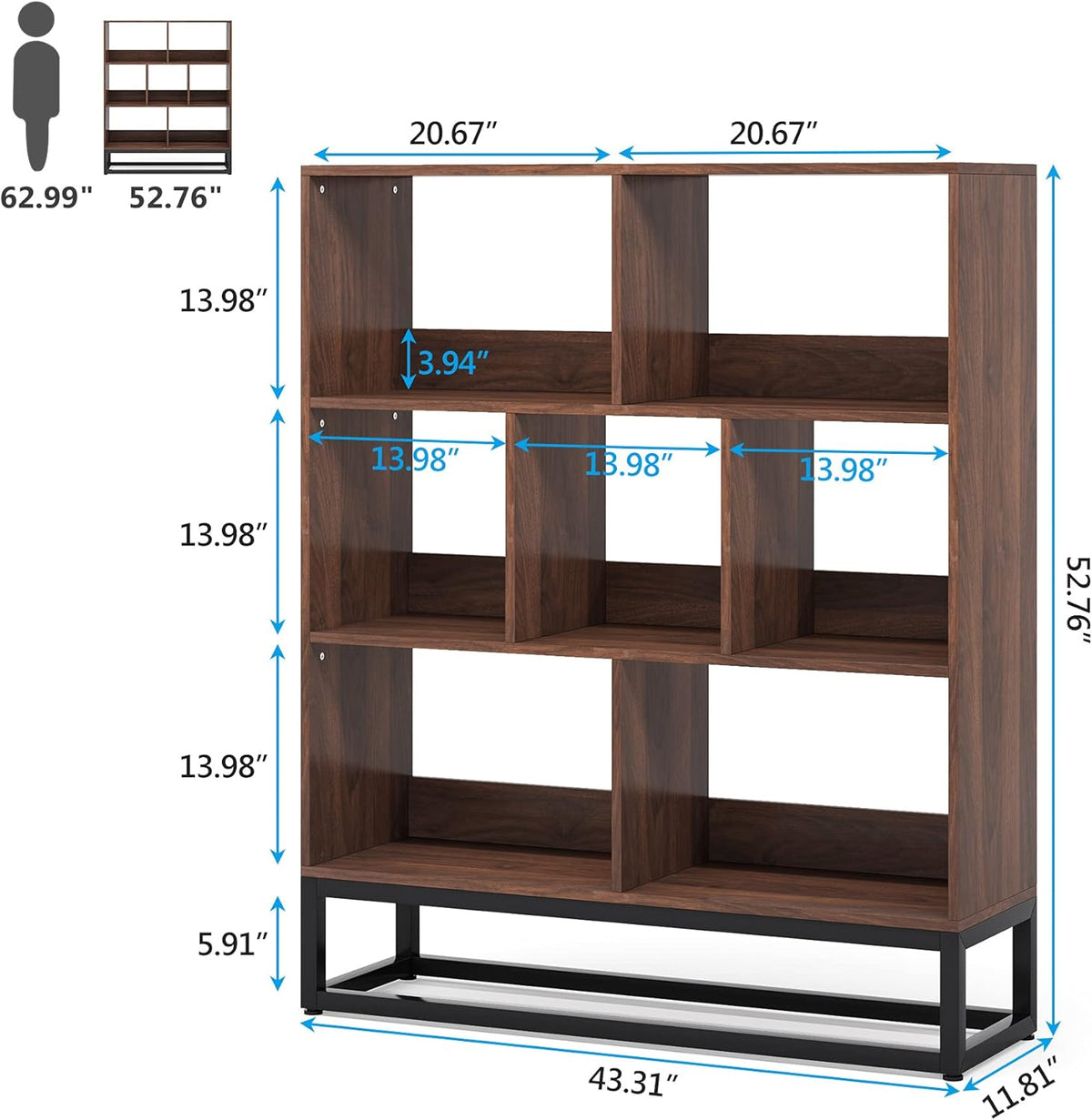 3 Tier 7-Cube Open Shelf Bookcase with Metal Leg A3535
