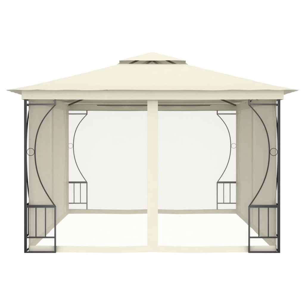 Cream Steel Frame Party Tent Gazebo Canopy with Nets 9.8ft x 13.1ft x 8.7ft O66468