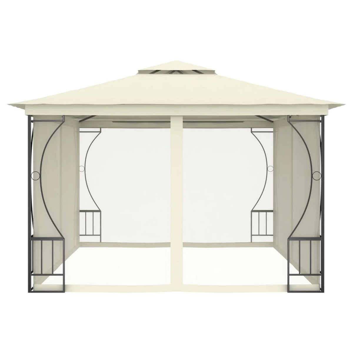 Cream Steel Frame Party Tent Gazebo Canopy with Nets 9.8ft x 13.1ft x 8.7ft O66468
