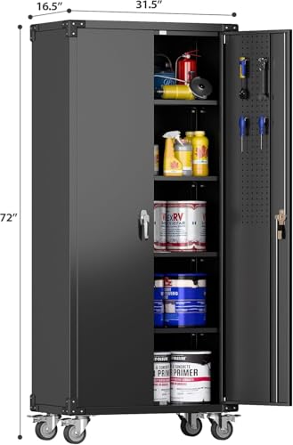 Black 72" H Metal Storage Cabinet with 2 Doors and 4 Adjustable Shelves H829