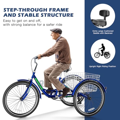7 Speed 3 Wheel Adult Tricycle with Basket J1548