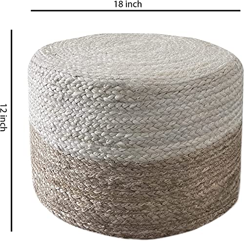 Natural Hand Braided Round Jute Pouf Ottoman Q689