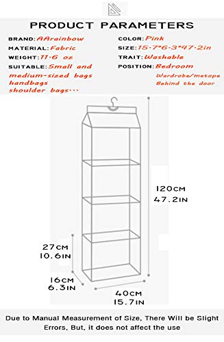 Gray Hanging Clear Handbag Purse Organizer with Hook 4 Pockets, 47.2 L x 15.7 W x 6.3 D W120599