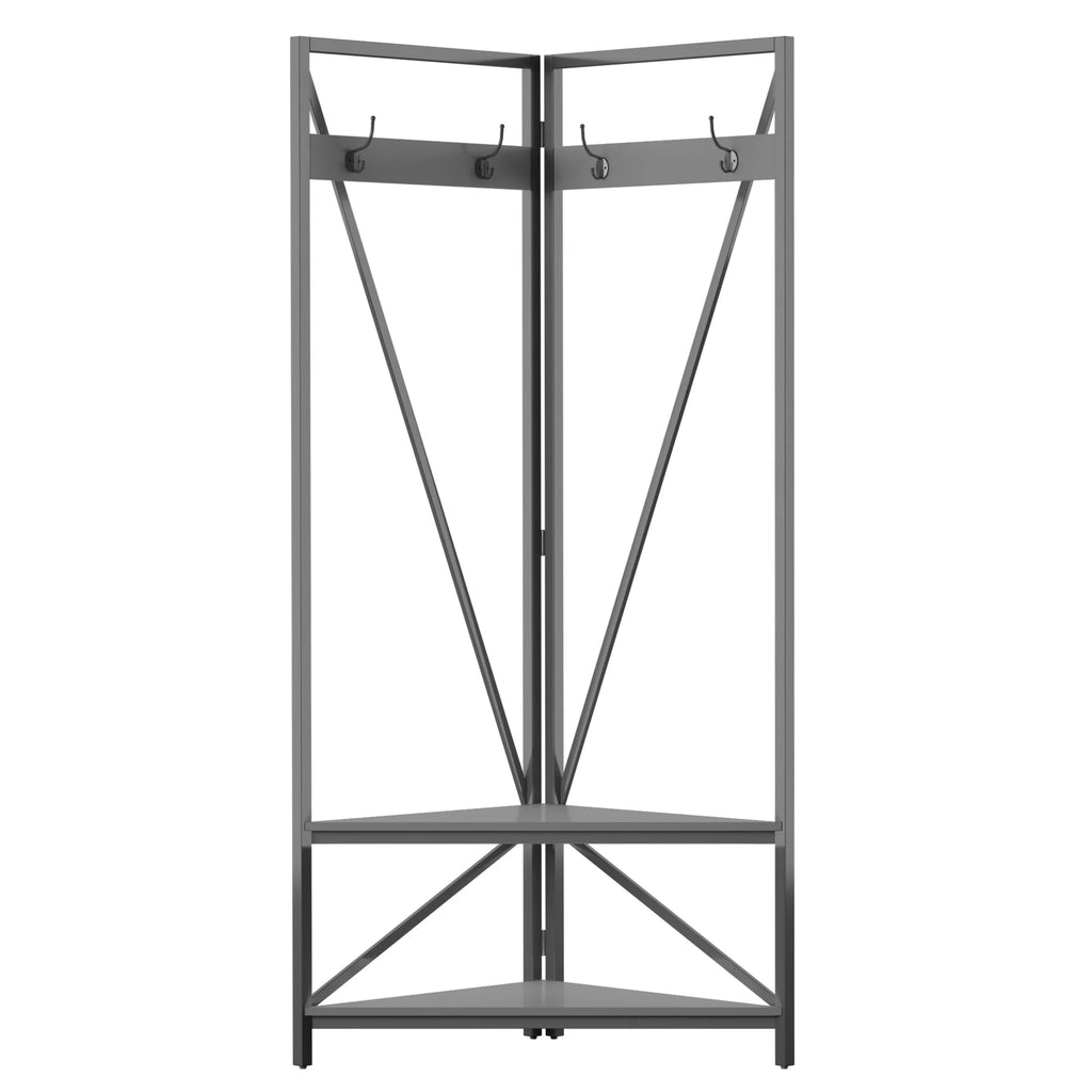 Antique Gray Corner Hall Tree with Metal Frame V42737