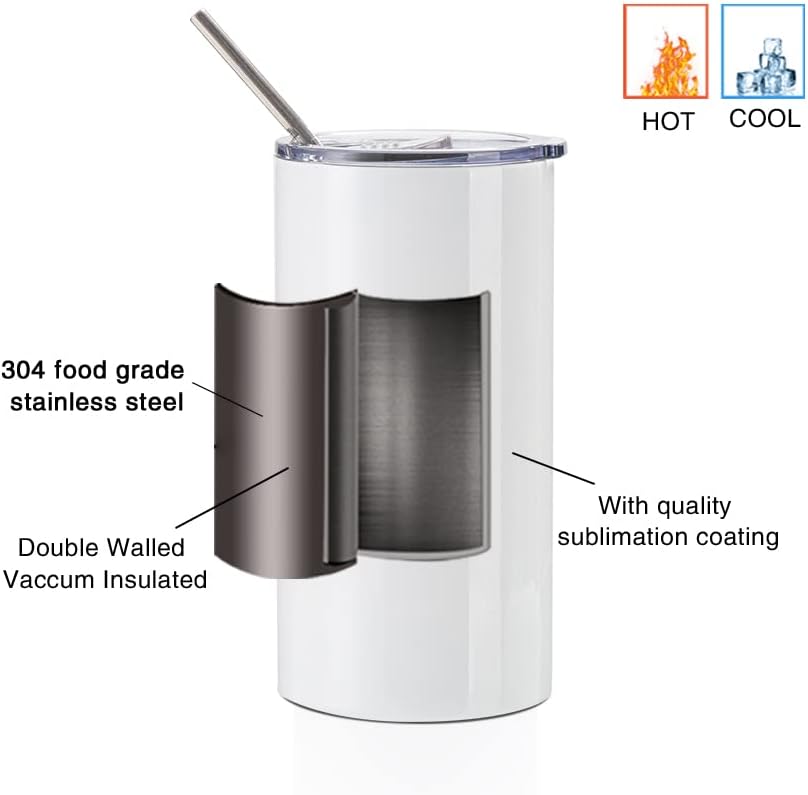 20 OZ White Stainless Steel Tumbler Cups with Lid and Metal Straw 4 Pack Z76983
