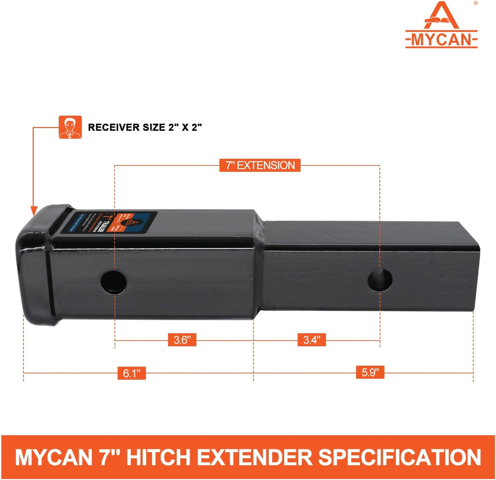Hitch Extender 7 inch 2 inch Receiver Solid Shank Heavy Duty 3500 lbs Pack of 2 A468673