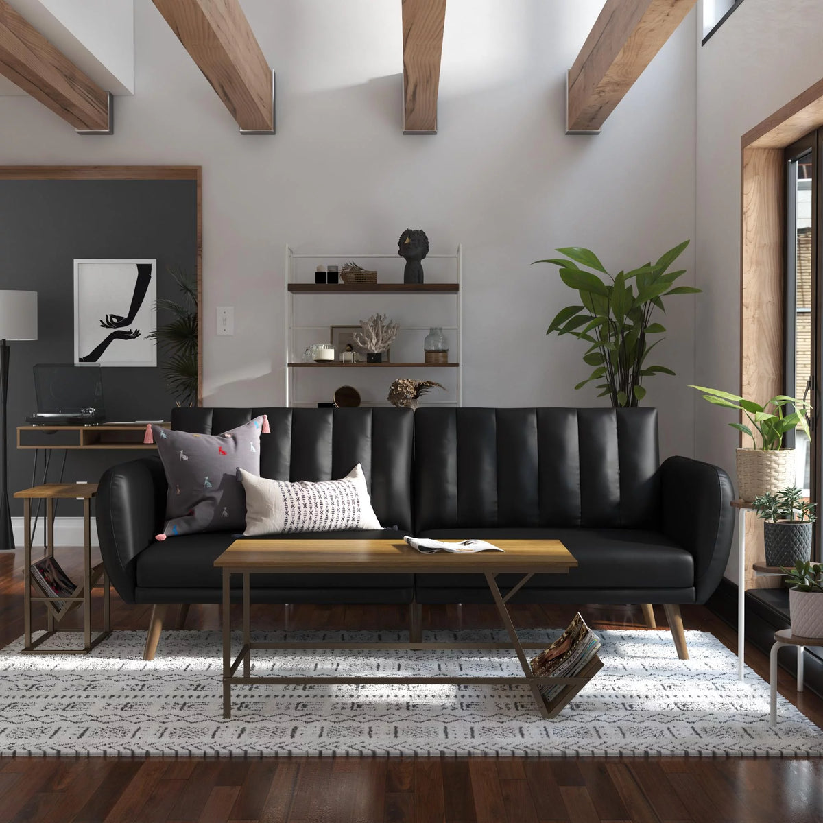 Black Faux Leather Futon Q721
