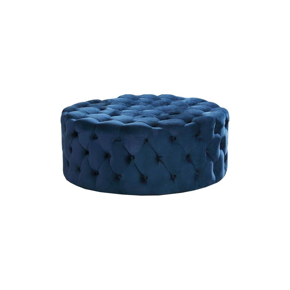 Navy Blue Tufted Velvet Round Ottoman Q140997