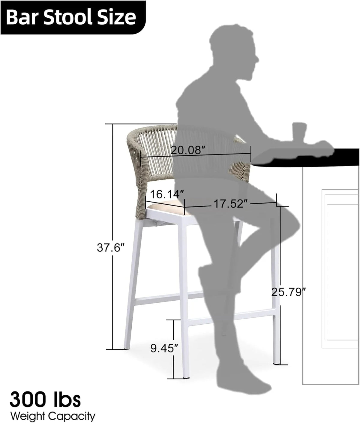 Set of 2 White Aluminum Rattan Barstools with Backrest and Cushion Y259410