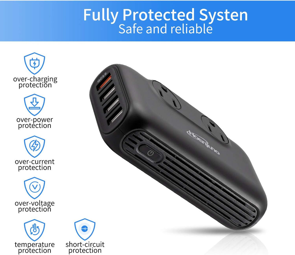 200W Car Power Inverter DC 12V to 110V AC with USB and QC 3.0 Ports I603006