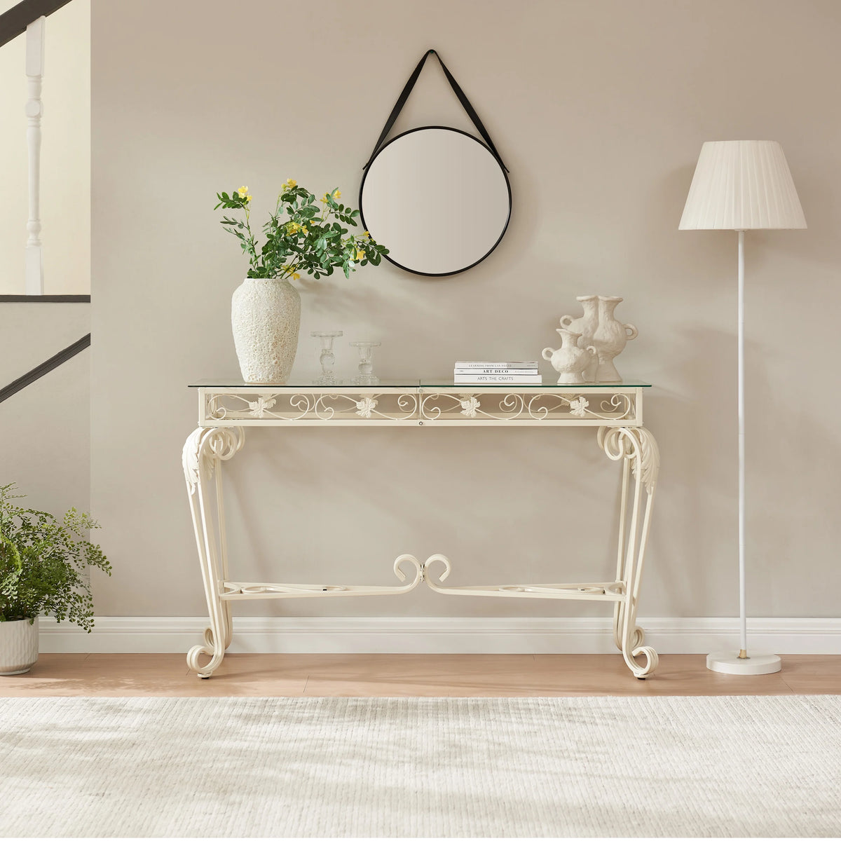 Glass and Metal Console Table with Storage K13337