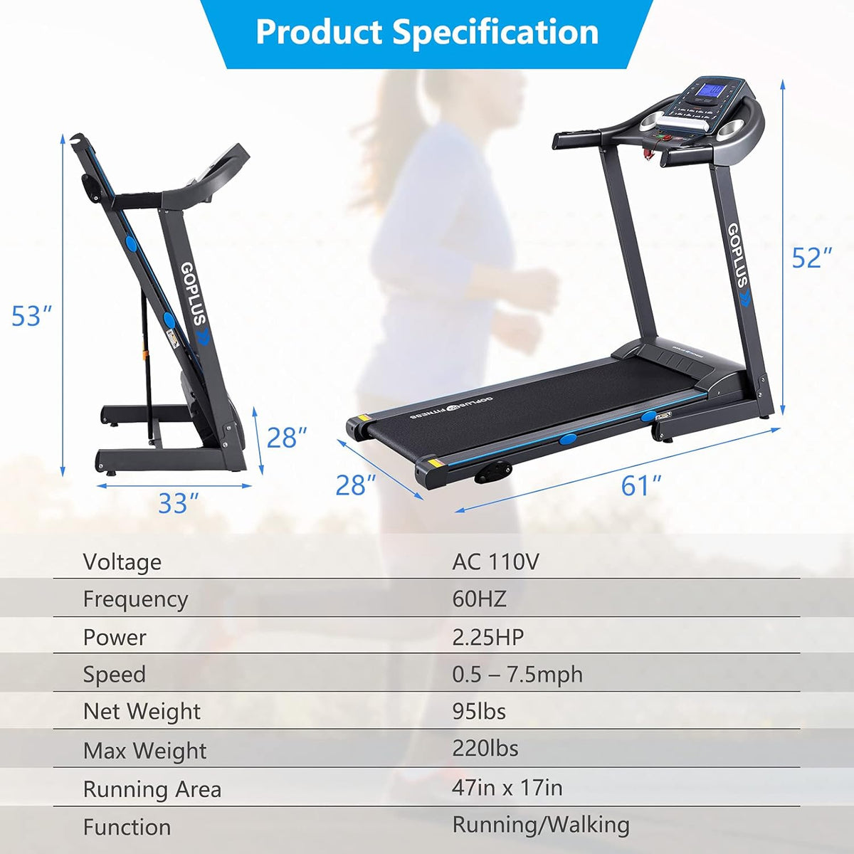 Foldable Treadmill with LCD Display W9014