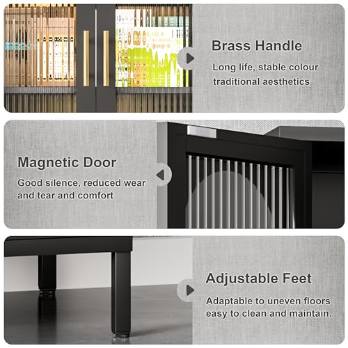 Black 65" Metal Storage Cabinet with Glass Doors and 3 Adjustable Shelves E513265