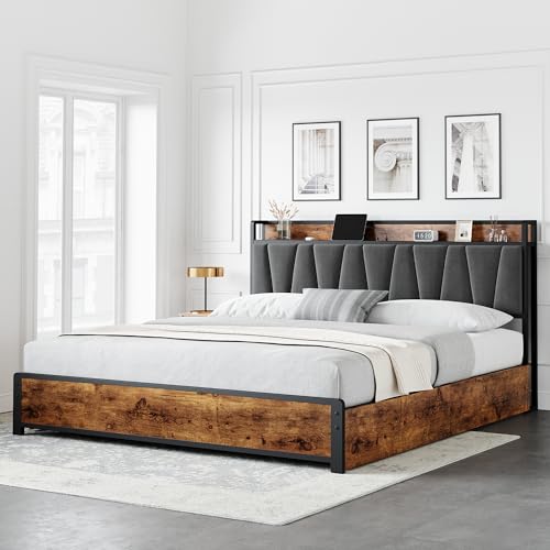 Full Size Linen Upholstered Bed Frame with 4 Drawers X2359