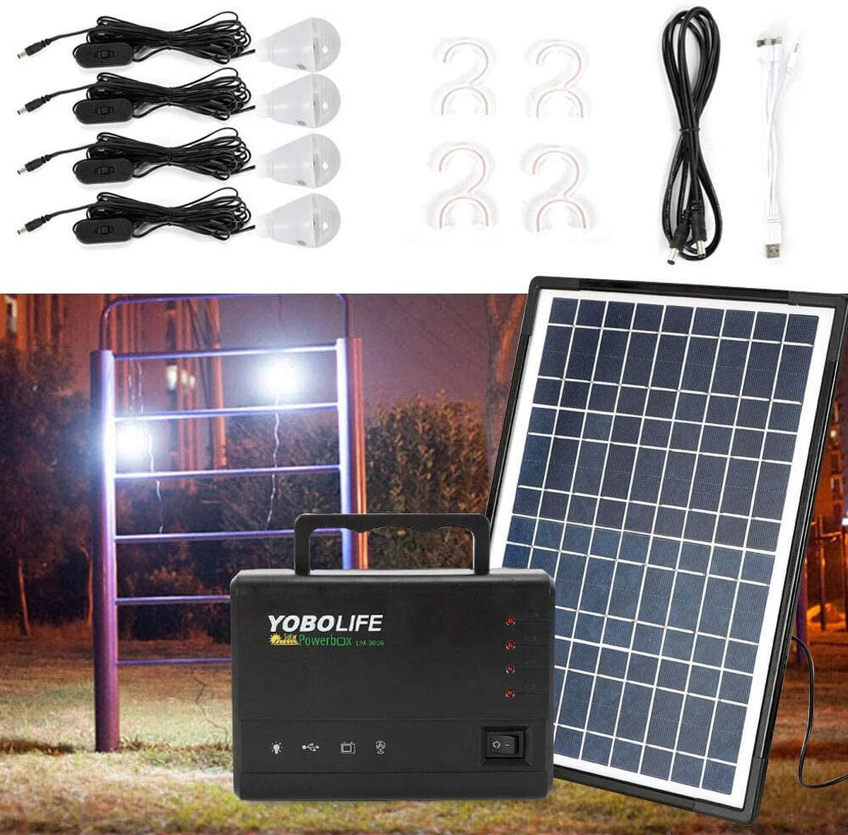 12V 4A Portable Power Station with 4 LED Bulbs R3695