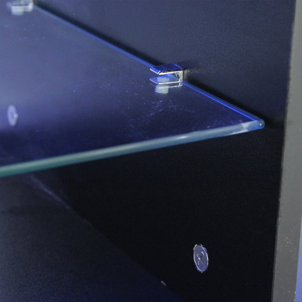 Black 57 Inch TV Stand with LED Lights and Glass Shelves I2923