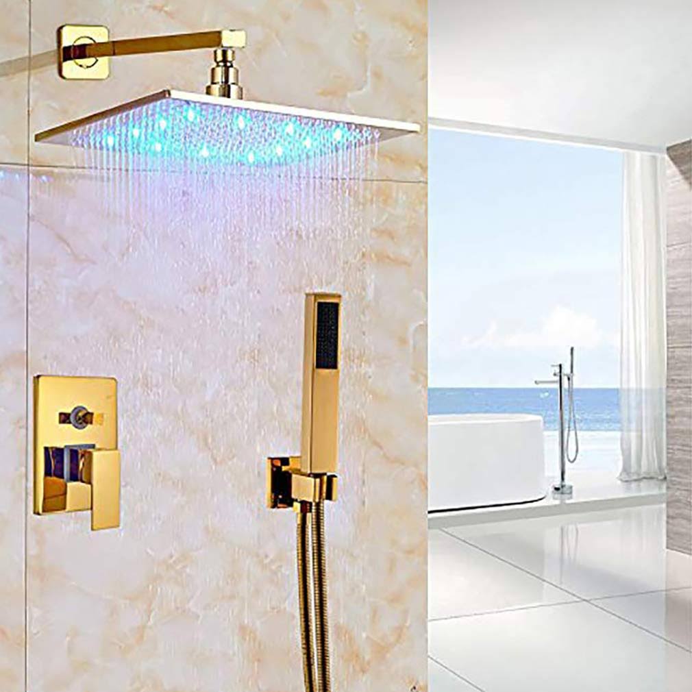 Gold 10 inch Rainfall LED Shower Head with Brass Handheld Shower F430