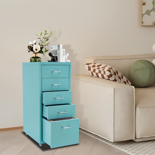 Grey Metal 5 Drawers File Storage Cabinet with Wheels S813545