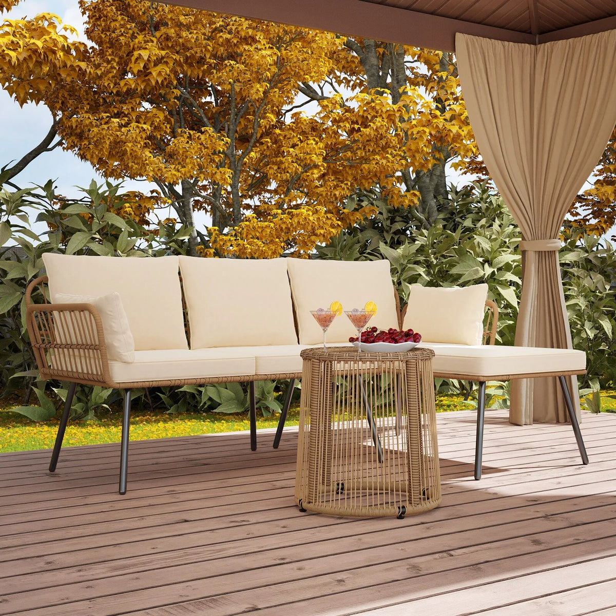 3-piece Woven Outdoor Sectional Sofa Set Y6874