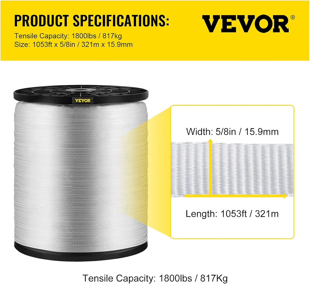 Polyester Pull Tape 1053' x 5/8 Flat Rope Pack of 2 Z371722