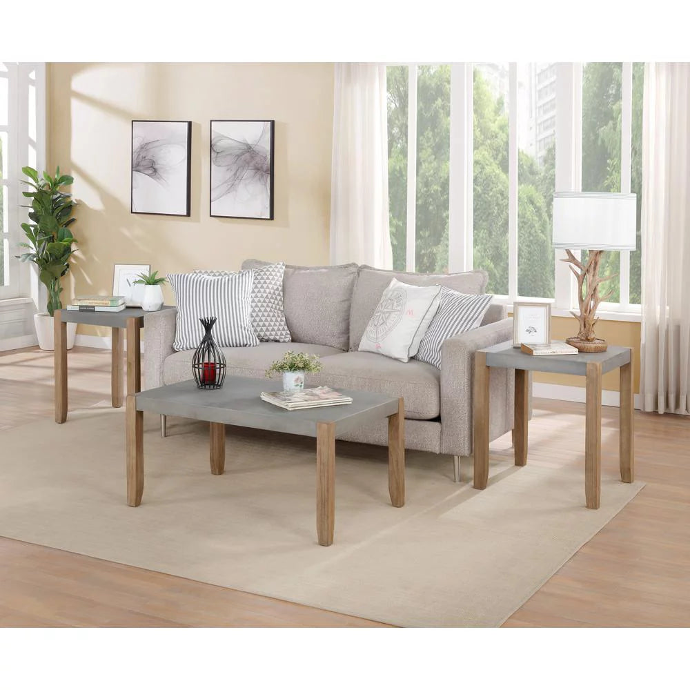 21" Square Faux Concrete and Wood End Table O6726
